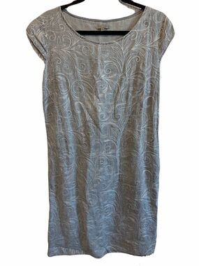 Lina Tomei XL 100% Linen Dress Blue Embroidered